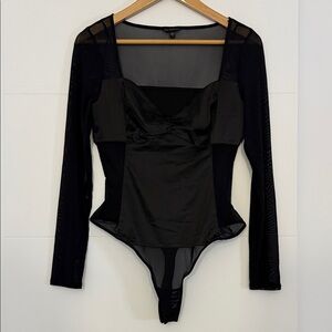 Guess Black Mesh Long Sleeve Bodysuit